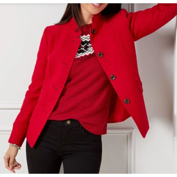 Women's Talbots Plus Mid Length Boucle Wool Blend Coat Jacket Sz 14W Bright Red - Picture 1 of 14